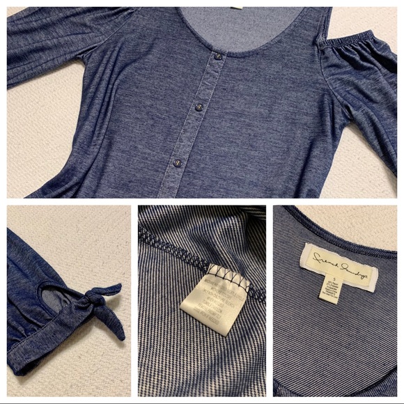 Cold Shoulder Denim Look Top NWOT - Picture 2 of 14